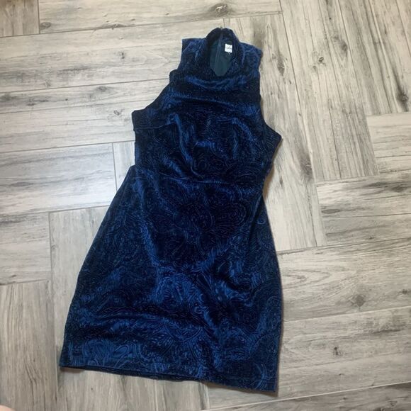 Sugar Lips Blue Velvet Halter Neck Dress XS - Picture 1 of 5